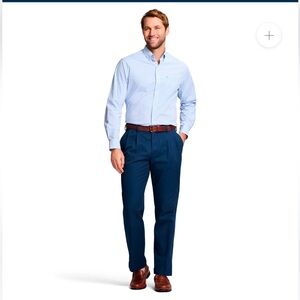 👖34x34 IZOD - AMERICAN CHINO DOUBLE-PLEATED CLASSIC FIT PANT - NAVY